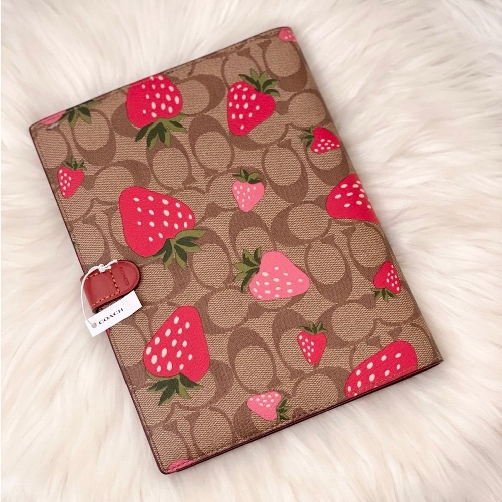 Coach Notebook with Wild Strawberry Print in Signature Canvas in Khaki CH386 NWT - Picture 4 of 10